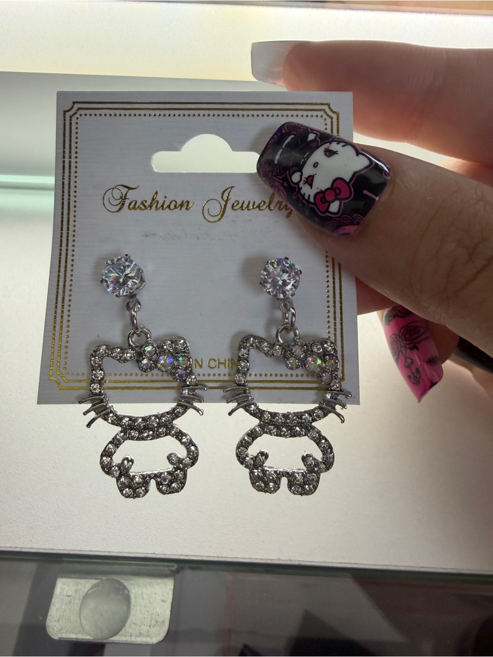 Fashion Jewelry Silver Crystal hello kitty Dangle Earrings